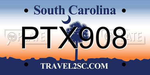 PTX908 South Carolina License Plate
