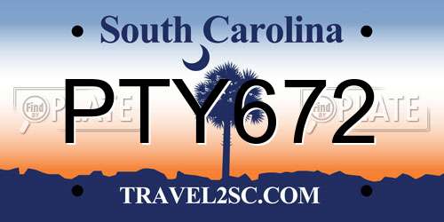 PTY672 South Carolina License Plate