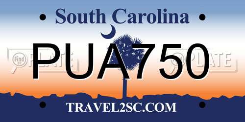 PUA750 South Carolina License Plate