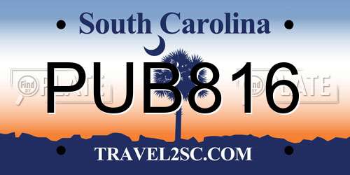 PUB816 South Carolina License Plate