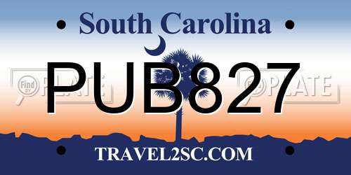 PUB827 South Carolina License Plate