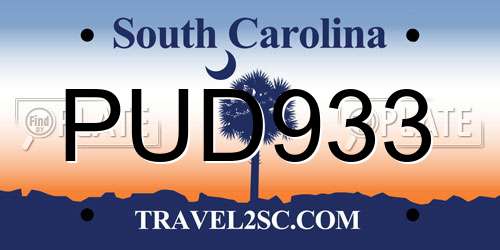 PUD933 South Carolina License Plate