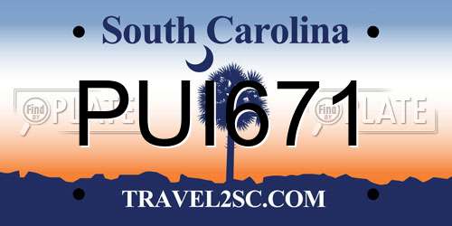 PUI671 South Carolina License Plate