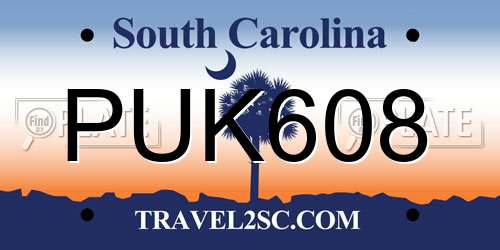 PUK608 South Carolina License Plate