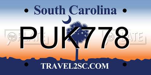 PUK778 South Carolina License Plate