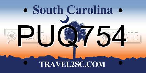 PUQ754 South Carolina License Plate
