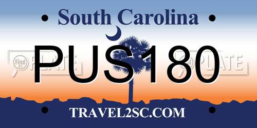 PUS180 South Carolina License Plate