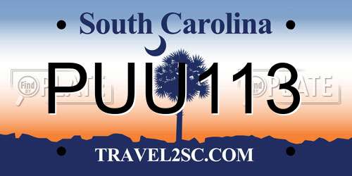 PUU113 South Carolina License Plate