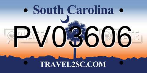 PV03606 South Carolina License Plate