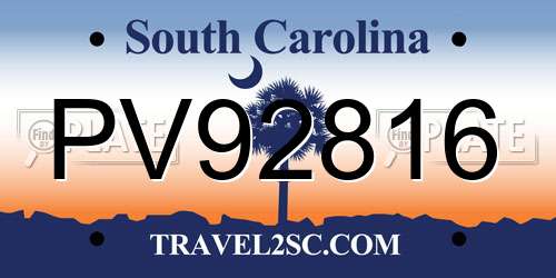 PV92816 South Carolina License Plate