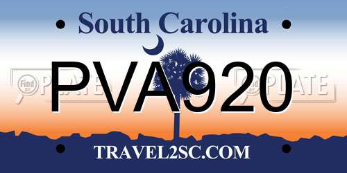 PVA920 South Carolina License Plate