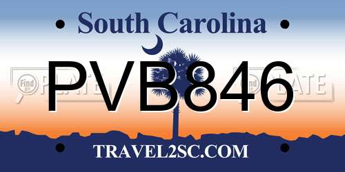 PVB846 South Carolina License Plate