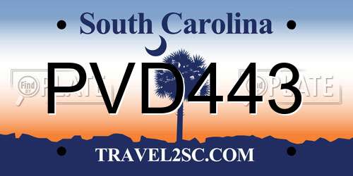 PVD443 South Carolina License Plate