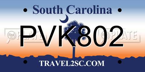 PVK802 South Carolina License Plate