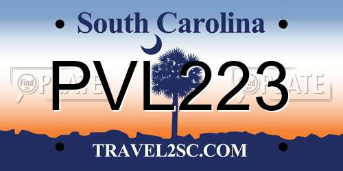 PVL223 South Carolina License Plate