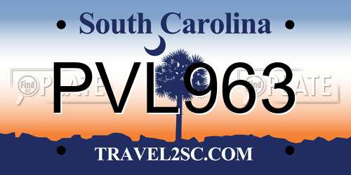 PVL963 South Carolina License Plate