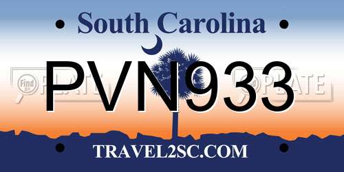 PVN933 South Carolina License Plate