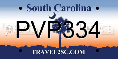 PVP334 South Carolina License Plate