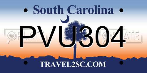 PVU304 South Carolina License Plate