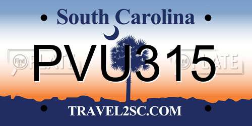 PVU315 South Carolina License Plate