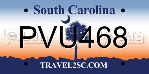 PVU468 South Carolina License Plate