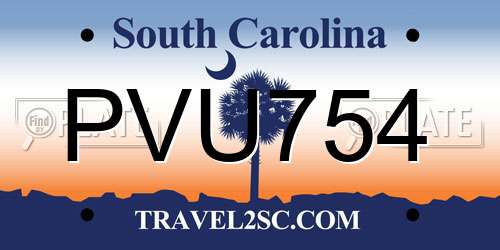 PVU754 South Carolina License Plate