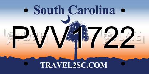 PVV1722 South Carolina License Plate