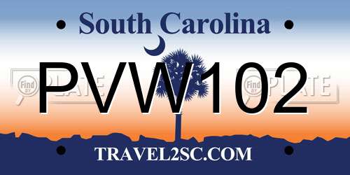 PVW102 South Carolina License Plate
