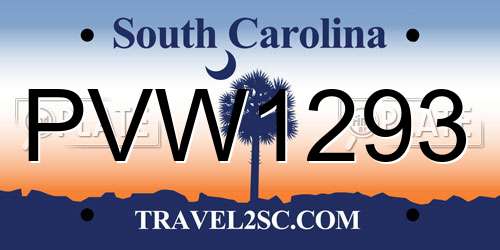 PVW1293 South Carolina License Plate
