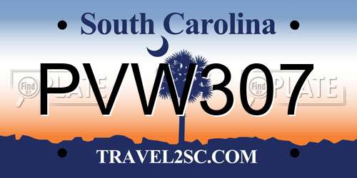 PVW307 South Carolina License Plate
