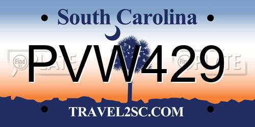 PVW429 South Carolina License Plate
