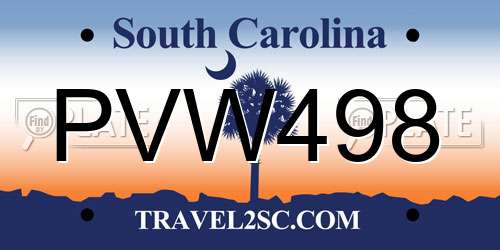 PVW498 South Carolina License Plate