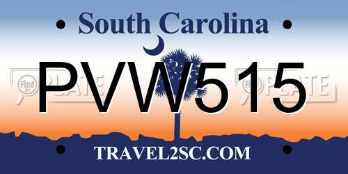 PVW515 South Carolina License Plate