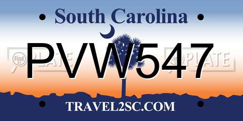 PVW547 South Carolina License Plate