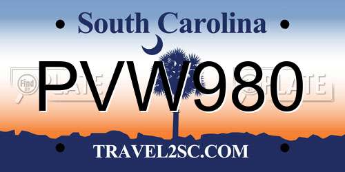 PVW980 South Carolina License Plate
