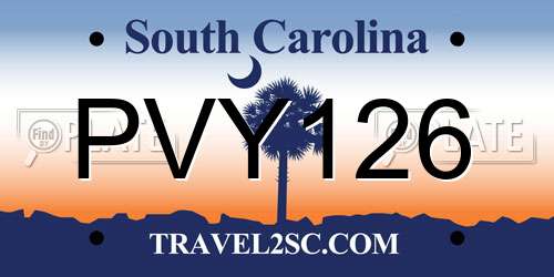 PVY126 South Carolina License Plate