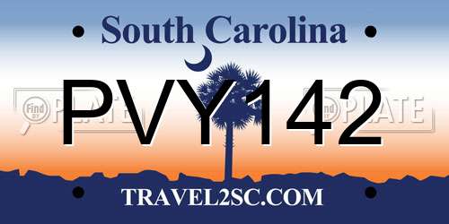 PVY142 South Carolina License Plate