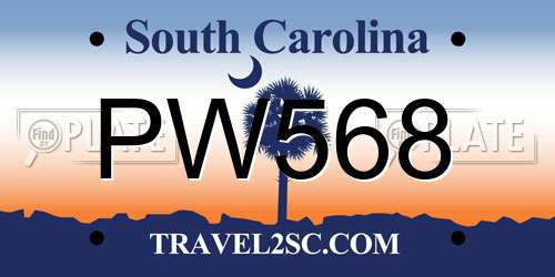 PW568 South Carolina License Plate
