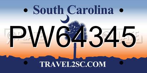 PW64345 South Carolina License Plate