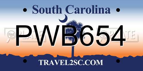PWB654 South Carolina License Plate