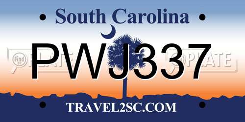 PWJ337 South Carolina License Plate