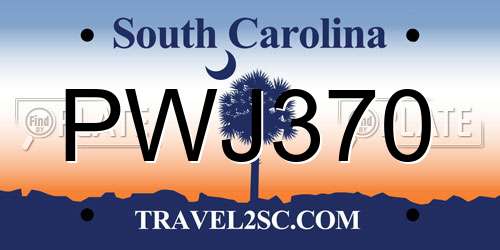PWJ370 South Carolina License Plate