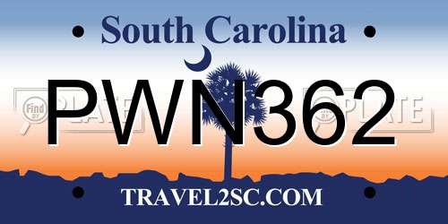 PWN362 South Carolina License Plate