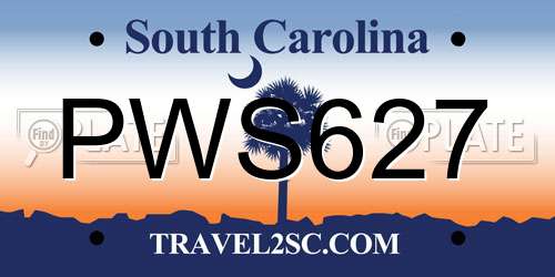 PWS627 South Carolina License Plate