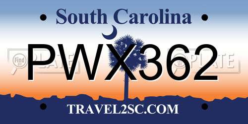 PWX362 South Carolina License Plate