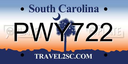 PWY722 South Carolina License Plate