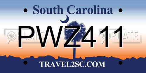 PWZ411 South Carolina License Plate