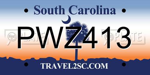 PWZ413 South Carolina License Plate