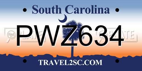 PWZ634 South Carolina License Plate