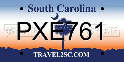 PXE761 South Carolina License Plate